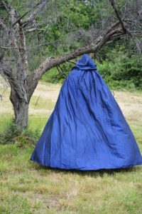 Woman in blue cloak